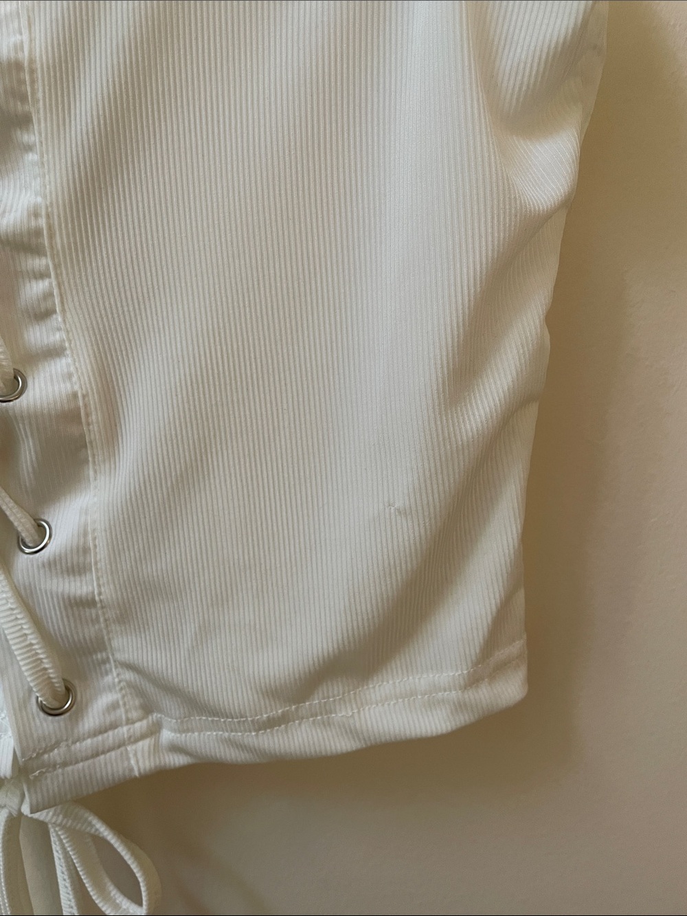 (2 for $20) White Lace-Up Ribbed Tank Top - Picture 3 of 6